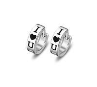 Boucle D'Oreille, Créoles Noires Femme Plaqué Argent Je T'Aime en Forme de Cœur 10.2X9mm pour Nouvelle Année Bijoux