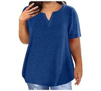 Boucle d'oreille Cristal Femmes, Chemises à la Mode Col en V, Décontractées, Confortables, Doux, Manches Courtes, Tunique Blouses Basique, T-shirts Épaules Dénudées Chemisier Femme, bleu, 4XL