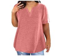 Boucle d'oreille Cristal Femmes, Chemises à la Mode Col en V, Décontractées, Confortables, Doux, Manches Courtes, Tunique Blouses Basique, T-shirts Épaules Dénudées Chemisier Femme, Rouge pastèque