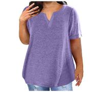 Boucle d'oreille Cristal Femmes, Chemises à la Mode Col en V, Décontractées, Confortables, Doux, Manches Courtes, Tunique Blouses Basique, T-shirts Épaules Dénudées Chemisier Femme, lilas, XXL
