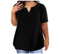 Boucle d'oreille Cristal Femmes, Chemises à la Mode Col en V, Décontractées, Confortables, Doux, Manches Courtes, Tunique Blouses Basique, T-shirts Épaules Dénudées Chemisier Femme, Noir , XXL