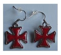 Boucle D'oreille Croix De Malte Rouge Pinup Rockabilly