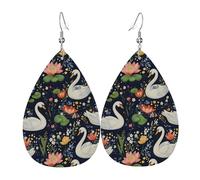 Boucle D'Oreille Cygne Blanc Et Lotus Boucles D'Oreilles En Cuir Forme De Larme Forme De Goutte Pendantes Pour Fêtes Bijoux Fille