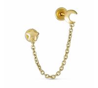 Boucle D'Oreille Double Piercing En Or Jaune 10K Authentique Et Simple Pour Femmes Et Adolescentes Avec Une Chaîne Et Un Croissant De Lune Et Une Étoile Céleste