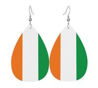 Boucle d'oreille drapeau de la Côte d'Ivoire en cuir Forme de larme élégante, parfait pour les femmes, et un excellent choix de décoration pour les fêtes et les vacances.