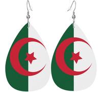Boucle D'Oreille Drapeau De L'Algérie Imprimer Leather Earrings Confortables Boucles D'Oreille Pendantes Légères Boucle D'Oreilles Pendantes En Cuir Pour Decorations Femmes