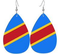 Boucle D'Oreille Drapeau Du Congo Imprimé Leather Earrings Tendance Boucles D'Oreille Pendantes Légères Boucle D'Oreilles Pendantes En Cuir Pour Fête Decorations