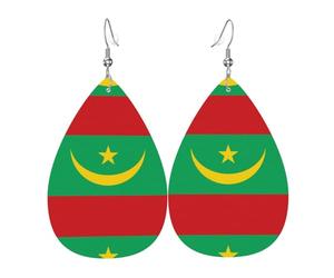 Boucle d'oreille en cuir avec drapeau de la Mauritanie - Forme élégante en forme de goutte d'eau - Parfait pour les femmes - Un excellent choix de décoration pour les fêtes et les vacances.