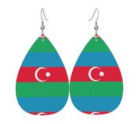 Boucle d'oreille en cuir avec drapeau de l'Azerbaïdjan en forme de goutte d'eau élégante, parfaite pour les femmes, et un excellent choix de décoration pour les fêtes et les vacances.