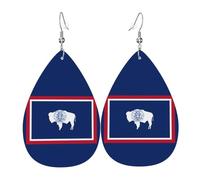 Boucle d'oreille en cuir avec drapeau de l'État du Wyoming. Forme élégante en forme de goutte, parfait pour les femmes, et un excellent choix de décoration pour les fêtes et les vacances.