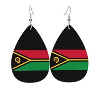 Boucle d'oreille en cuir avec drapeau du Vanuatu - Forme élégante en forme de goutte d'eau - Parfait pour les femmes - Un excellent choix de décoration pour les fêtes et les vacances.