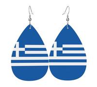 Boucle d'oreille en cuir drapeau grec. Forme élégante en forme de goutte, parfait pour les femmes, et un excellent choix de décoration pour les fêtes et les vacances.