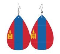 Boucle d'oreille en cuir drapeau mongolie. Forme élégante en forme de goutte, parfait pour les femmes, et un excellent choix de décoration pour les fêtes et les vacances.