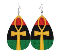 Boucle D'Oreille En Cuir Symbole Des Dieux Égyptiens Ankh Rouge Et Vert Boucles D'Oreille Pendantes Rétro Leather Earrings Confortables Boucle D'Oreilles Pendantes En Cuir Pour Filles