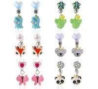Boucle D'oreille Enfant Fille, 6 Paires de Boucles D'oreilles Clips pour Enfants, Avec Cactus et Petits Monstres Clips D'oreilles Animaux, pour Fille les Jeux de Rôle (C）