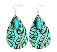 Boucle D'Oreille Femme Acier Inoxydable d'oreilles en forme de goutte d'eau en cuir gaufré bleu turquoise pour femme maman Piercing Anneau Oreille (B, One Size)