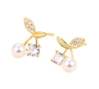 Boucle Doreille Femme Argent, Boucles D'Oreilles En Argent Sterling 925 Shining White Perle Cerise Clous D'Oreilles Fashion Golden Cz Stud Boucles D'Oreilles Charme Bijoux Pour Femmes Petite Amie Fi