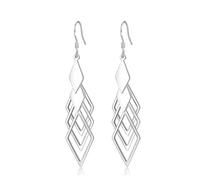Boucle D'Oreille Femme, Boucle D Oreille Pendantes Argenté Plaqué Argent Cinq Losanges Décalés 45X12mm pour Nouvelle Année Bijoux