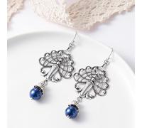 Boucle Doreille Femme, Boucle D Oreille Pendantes Femme Bleue Plaqué Argent Perle Rétro Long pour Fête Des Pères Bijoux