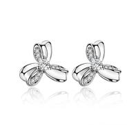 Boucle Doreille Femme, Boucle D'Oreille Clou Zirconium Plaqué Argent Trèfle 10X10mm pour Nouvelle Année Bijoux