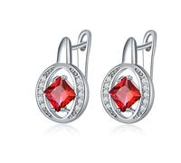 Boucle Doreille Femme, Boucle D'Oreille Clou Zirconium Rouge Forme de Losange avec Zircon Aaa pour Fiançailles Bijoux