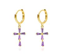 Boucle D'Oreille Femme, Boucle D'Oreille Pendante Boheme Violet Argent Sterling S925 Croix avec Zircone Cubique pour Saint Valentin Bijoux