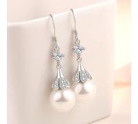 Boucle Doreille Femme, Boucles D'Oreilles Argent Pendantes Plaqué Argent Perle Boucles D'Oreilles Pendantes Vintage 35X10mm pour Fête Des Mères