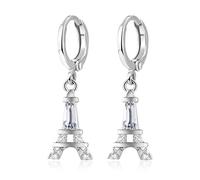 Boucle D'Oreille Femme, Boucles D'Oreilles Argent Pendantes Plaqué Argent Tour de la Ville avec Zircon pour Fête Des Pères Bijoux