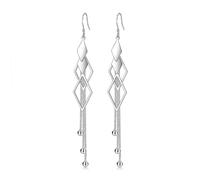 Boucle D'Oreille Femme, Boucles D'Oreilles Femme Pendantes Argent Plaqué Argent Losange Décalé Long 48X10mm pour Saint Valentin Bijoux