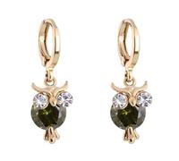 Boucle D'Oreille Femme, Boucles D'Oreilles Femme Pendantes Doré Chouette avec Zircone Cubique Verte Ronde pour Saint Valentin Bijoux