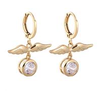 Boucle Doreille Femme, Boucles D'Oreilles Pendantes Dorées Aile avec Zircone Cubique de Forme Ronde 15X2mm pour Fête Des Mères Bijoux