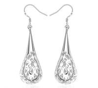 Boucle Doreille Femme, Boucles D'Oreilles Pendantes Femme Argent Plaqué Argent Goutte D'Eau Creuse 35X10mm pour Mariage Bijoux
