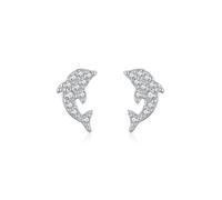 Boucle D'Oreille Femme, Clou D'Oreilles Femme Argent 925 Zircone Cubique Dauphin 4.5X13mm pour Nouvelle Année Bijoux
