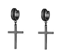 Boucle Doreille Femme Creole, Homme Femme Acier inoxydable Créoles Mat avec Pendentif Croix Noir