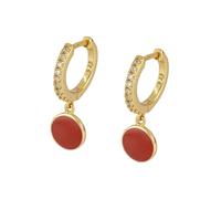 Boucle D'Oreille Femme, Créoles Or Argent Sterling S925 Pendentif Rond Rouge en Oxyde de Zirconium pour Saint Valentin Bijoux