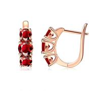 Boucle Doreille Femme, Créoles Or Rose Plaqué Or Rose avec Zircone Cubique Rouge 16X8mm pour Graduation Bijoux