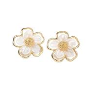 Boucle d'Oreille Femme Edelstein Boucles d'oreilles à clip for oreilles non percées, double couche, coquillage creux, fleur, for femmes, élégantes et de tempérament(Stud)
