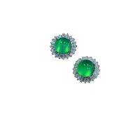 Boucle d'Oreille Femme Edelstein Boucles d'oreilles en argent, jade incrusté de calcédoine blanche glacée, cristal d'agate verte jadéite simple, forme ronde et ovale for femme(Color 5)