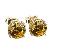 Boucle d'Oreille Femme Edelstein Boucles d'oreilles rondes en cristal jaune, petites boucles d'oreilles classiques à tige for femmes, bijoux vintage couleur or avec pierre de naissance(4mm)