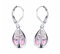 Boucle D'Oreille Femme Mariage, Boucle D'Oreille Pendante Boheme Rose Arbre de Vie et Zircone en Forme de Larme pour Fête Des Pères Bijoux