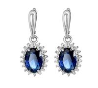 Boucle D'Oreille Femme Mariage, Boucles D'Oreilles Femme Pendantes Bleues Plaqué Argent Zircone Cubique Boucles D'Oreilles Ovales