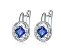 Boucle D'Oreille Femme Mariage, Clou D'Oreille Bleu Forme de Losange avec Zircon Aaa pour Bal de Promo Bijoux
