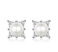 Boucle D'Oreille Femme Mariage, Clou D'Oreilles Femme Argent 925 Zircone Cubique Type Géométrique 14X6mm pour Nouvelle Année Bijoux