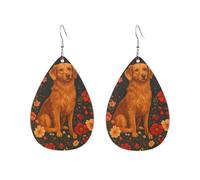 Boucle D'Oreille, Golden Retriever Dans Les Fleurs, Leather Earrings, Lightweight, Rétro, Boucle D'Oreille En Cuir Pour Filles Femmes Fête