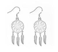 Boucle d'oreille goutte attrape-rêves en argent sterling 925, boucles d'oreilles pendantes à pampilles en feuille d'argent, boucles d'oreilles pendantes Boho Stud pour cadeau