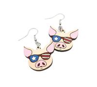 Boucle Doreille Homme Personnalité Patriotique Cochon En Bois Double Face D'oreilles Suspendues Fille Hiver Cadeau Rôti De Porc D'oreilles (One Size)