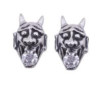 Boucle D'oreille Inox Tete De Diable Devil Homme Femme Stras