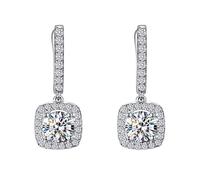 Boucle D'Oreille Mariage, Boucle D'Oreille Pendante Boheme Blanc Plaqué Argent Zircon Incrusté de Mode Simple pour Femme Mariage Bijoux