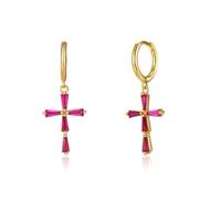 Boucle D'Oreille Mariage, Boucle D'Oreille Pendante Boheme Rose Rouge Argent Sterling S925 Croix avec Zircone Cubique pour Femme Fête Des Pères