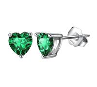 Boucle D'Oreille Mariage, Clou Argent 925 Boucle D'Oreille Cœur avec Pierre de Naissance de Mai en Zircone Verte pour Femme Bal de Promo Bijoux